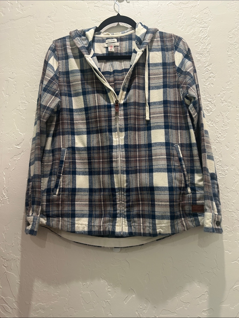 L.L. Bean Plaid Hooded Jacket in Navy & Brown